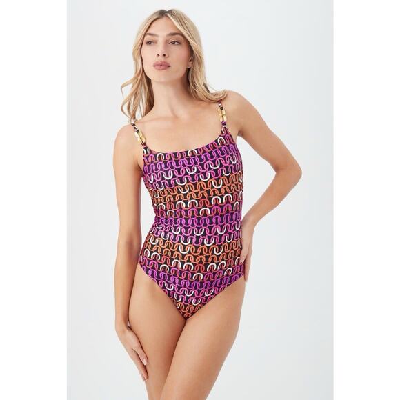 TRINA TURK Echo Funky Chain One-Piece Swimsuit Scoop Neck 4 NWOT MSRP $172 - Picture 1 of 9